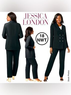 Jessica London 2-Piece Double-Breasted Lined Black Pantsuit (18W)